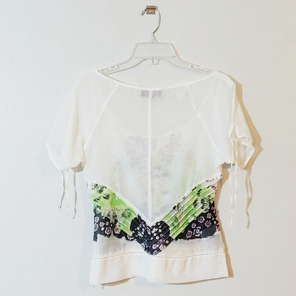 KENZO Silk/Linen Blend Sheer Hand Painted Blouse - Picture 2 of 7